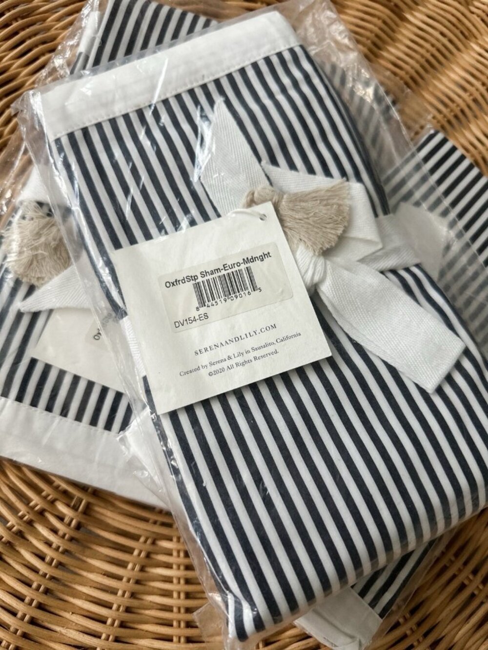 NEW Serena & Lily Oxford Stripe Euro Pillow Sham-Midnight Black